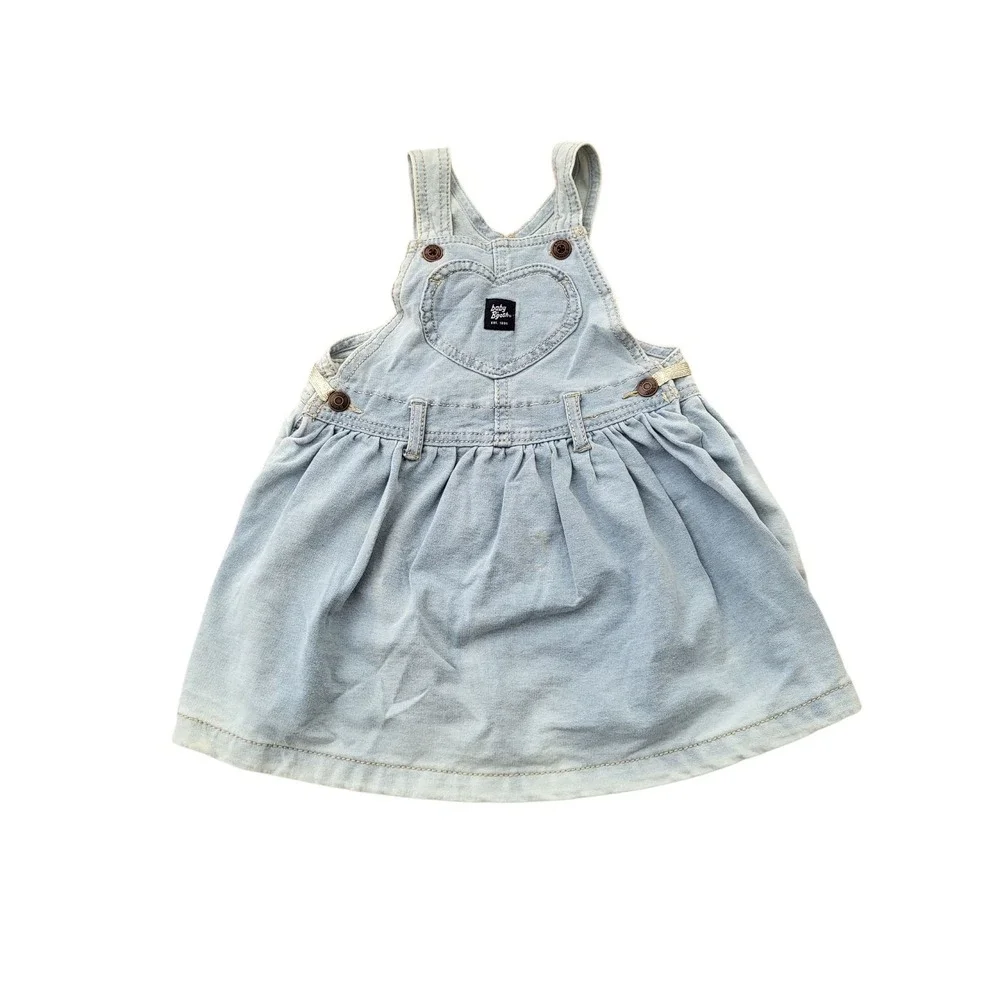Vintage OshKosh B'gosh Vestback Overalls Dress Girls 24 Months Light Blue Denim